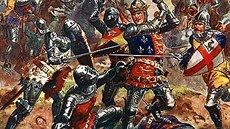 Král Jindich V. vyobrazený jako neohroený rek pi bitv u Azincourtu....