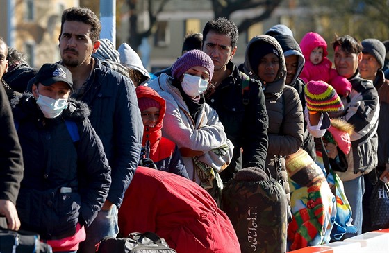 Migranti překračují řeku Inn na rakousko-německé hranici. (1. listopadu 2015)