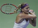 PO RETURNU. Petra Kvitová ve finále Turnaje mistry v Singapuru.