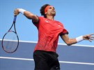 panlský tenista David Ferrer v duelu Turnaje mistr se Stanem Wawrinkou ze...