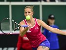 Karolína Plíková ve druhé dvouhe úvodního dne finále Fed Cupu proti Marii...