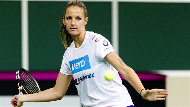 Karolína Plíková na tréninku eských reprezentantek ped finále Fed Cupu.