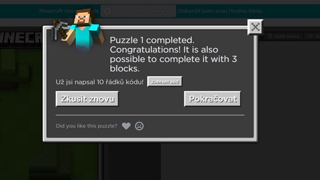 Sprvn splnn kol ve vuce zklad programovn v upravenm prosted Minecraft, uke i minimln poet pkaz, kter k jeho splnn sta.