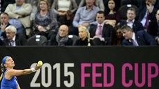 Petra Kvitová bojuje ve finále Fed Cupu proti Anastasiji Pavljuenkovové z ...