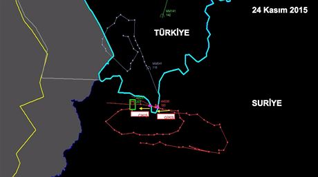 Mapa z letovho radaru, kter ukazuje, e se rusk letoun dostal v jednu chvli...