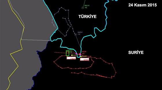 Mapa z letovho radaru, kter ukazuje, e se rusk letoun dostal v jednu chvli...