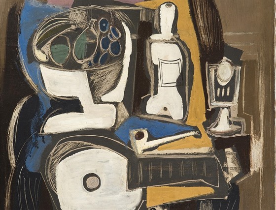 Emil Filla, Zátií na stolku s mandolínou, vínem, sklenicí a podnosem, 1931