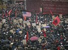 Opoziní lídr Albin Kurti na demonstraci v Pritin proti smlouvám Kosova se...