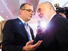 Karel Schwarzenberg a Miroslav Kalousek na snmu TOP 09 (28. listopadu 2015).