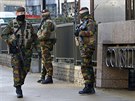 Belgití vojáci hlídají sídlo Evropské rady v Bruselu. (23. listopadu 2015)
