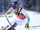 Americká favoritka Mikaela Shiffrinová na trati nedlního slalomu v Aspenu.