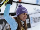 árka Strachová se raduje z tetího místa v nedlním slalomu v Aspenu.