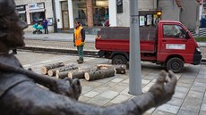 Vánoní strom ve Strakonicích stojí na Velkém námstí u sochy vandy dudáka.