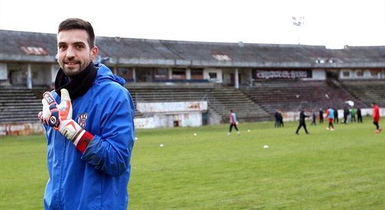 Brnnský branká Duan Melichárek na mimoádném tréninku na stadionu Luánky.