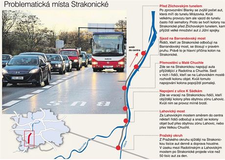 Mapka znzoruje msta ve Strakonick ulici, kter jsou problematick.