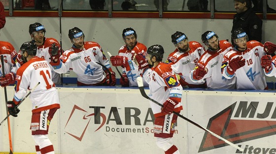 Momentka z utkání Olomouce s Litvínovem v utkání 25. kola hokejové extraligy