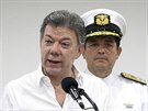 Kolumbijský prezident Juan Manuel Santos na tiskové konferenci, kde pedstavil...