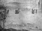 Veduta Zlína z poslední tvrtiny 18. století na map Johanna von Gruenberga....