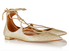 Zlaté ploché boty do piky se nrováním z kolekce Aquazurra