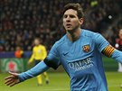GÓL PROTI OBLÍBENÉMU SOUPEI. Lionel Messi z Barcelony bí slavit svou trefu...