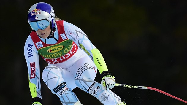 Amerianka Lindsey Vonnov na trati superobho slalomu v Lake Louise