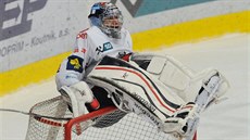 I tak se dá slavit extraligová výhra. Gólman Chomutova Miroslav Kop�iva slaví...