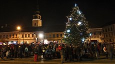 V T�ebí�i se v sobotu rozsvítil váno�ní strom, patnáctimetrová douglaska (5....