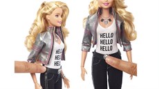 Nová Hello Barbie komunikuje po stisknutí knoflíku na pásku.