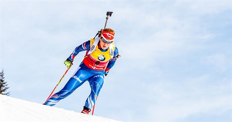 esk biatlonistka Gabriela Soukalov na trati sprintu v Hochfilzenu.