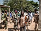 Vojáci stedoafrické armády hlídají prbh voleb v hlavním mst Bangui. (13....