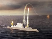 Raketov torpdoborec USS Zumwalt oima vtvarnka