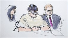 Skica obviněného Marqueze u soudu