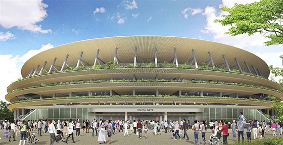 Návrh Kenga Kumy na podobu olympijského stadionu pro hry v Tokiu 2020.