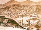 Pohled na osadu Canudos od neznámého kreslíe