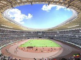 Nvrh Kenga Kumy na podobu olympijskho stadionu pro hry v Tokiu 2020.