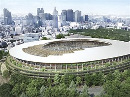 Návrh Kenga Kumy na podobu olympijského stadionu pro hry v Tokiu 2020.