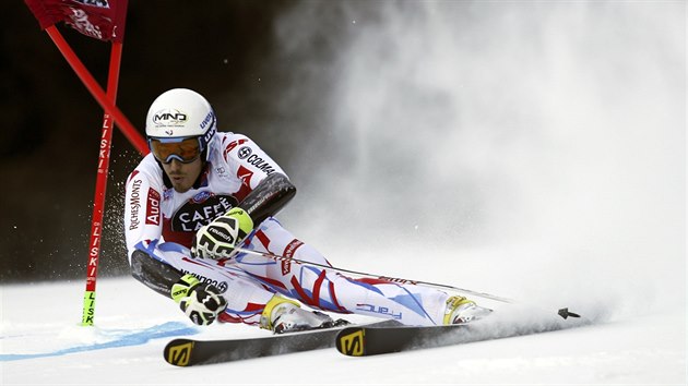 Francouzsk sjezda Victor Muffat-Jeandet na trati v Alta Badii.