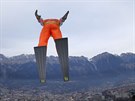 Peter Prevc pi svém skoku v tréninku na závod Turné ty mstk v Innsbrucku