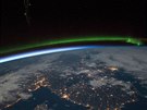 Polární záe nad Skandinávií - aurora borealis (3. dubna 2015).