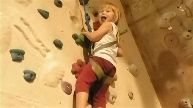 Na st�n� mohou lézt i malé d�ti. Mají tam chyty ve tvaru zví�átek.
