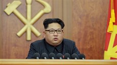 Kim ong-un bhem svého novoroního proslovu k lidu z ledna 2016