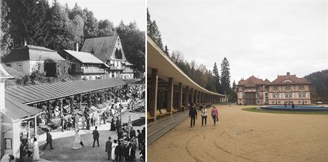 Luhaovice v roce 1910 a dnes. Aktuální snímek je poízen z mírn odliného...