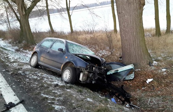 V jednom z  vozidel idika zstala zaklínná mezi vozem a stromem.