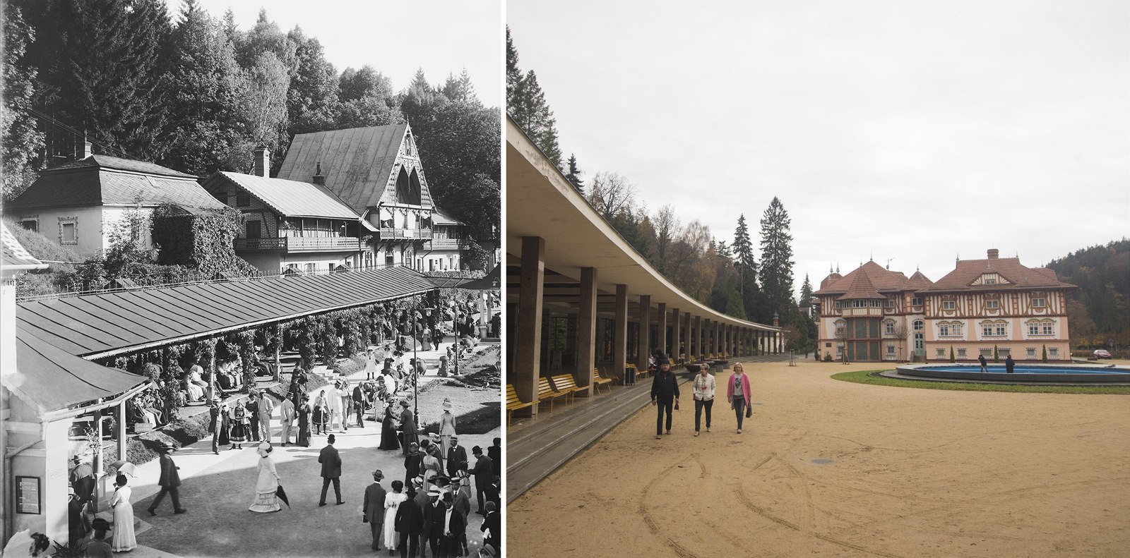 Luha�ovice v roce 1910 a dnes. Aktuální snímek je po�ízen z mírn� odli�ného...