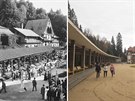 Luhaovice v roce 1910 a dnes. Aktuální snímek je poízen z mírn odliného...