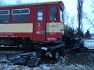 Tragická sráka vlaku s autem u Rokytnice v Orlických horách (13.1.2015).