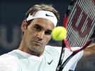 Roger Federer ve finálovém souboji s Milosem Raonicem v Brisbane.
