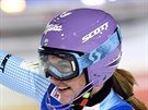 árka Strachová se raduje z druhého místa ve slalomu Svtového poháru ve...
