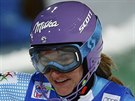 árka Strachová se raduje z druhého místa ve slalomu Svtového poháru ve...