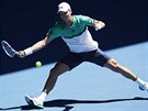 eský tenista Tomá Berdych v duelu 1. kola Australian Open s Indem Bhambrim.